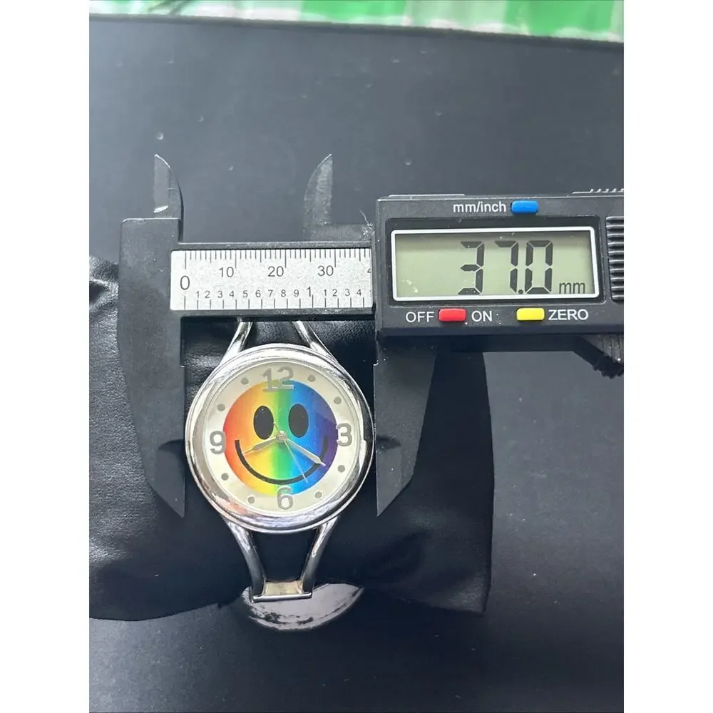 Smiley Face Silver Tone Women’s Cuff Watch